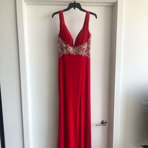 Mac Duggal Red Jersey Embellished gown